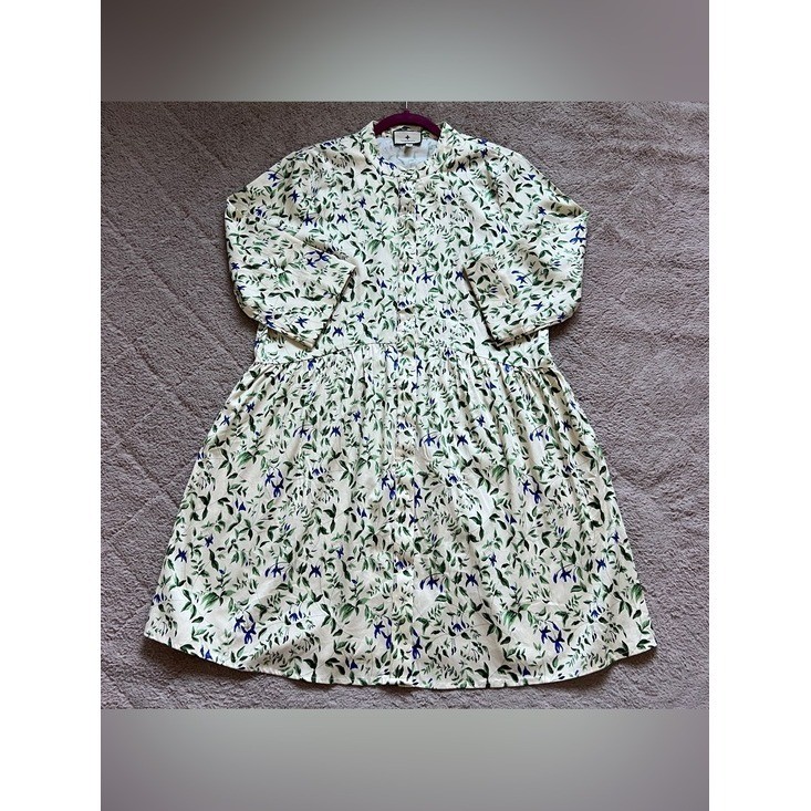 Tuckernuck Floral Shirt Dress Drop Waist Pockets Cottage Old Money Preppy Sz M