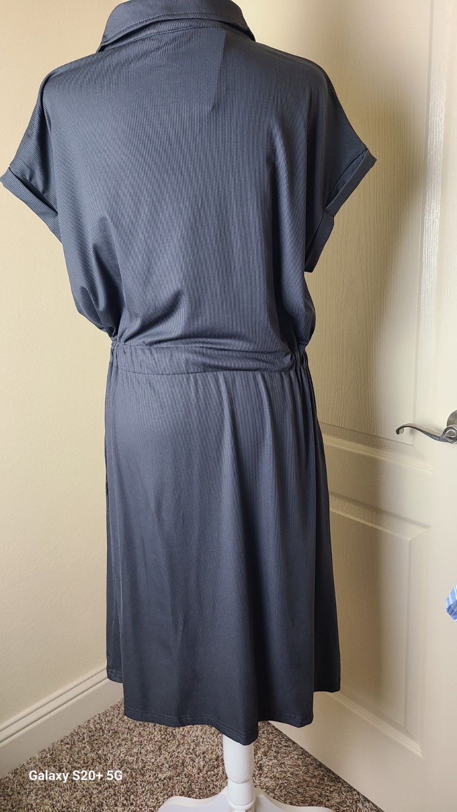 Lularoe Charcoal Gray Rib-knit Stacie Shirt Dress Chest Pockets Drawstring…