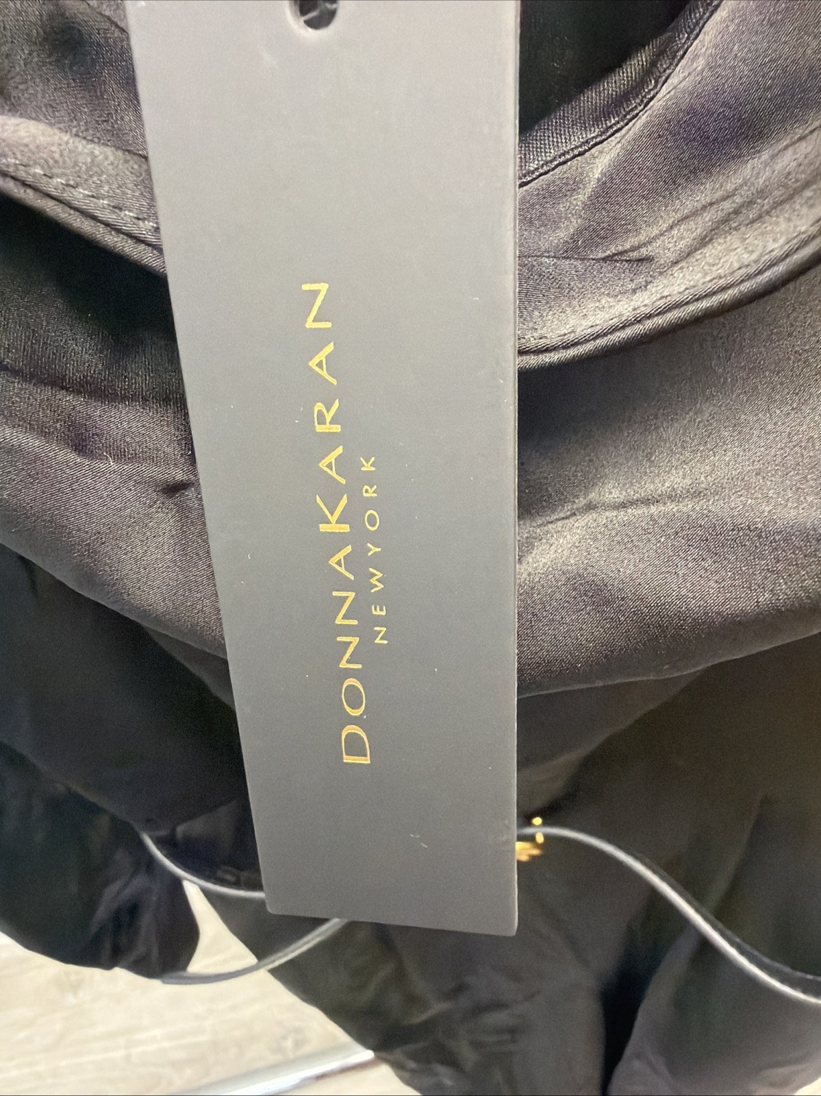 DONNA KARAN (Size 8) Black Draped Neckline Silky Satin Open Back Gown/pants