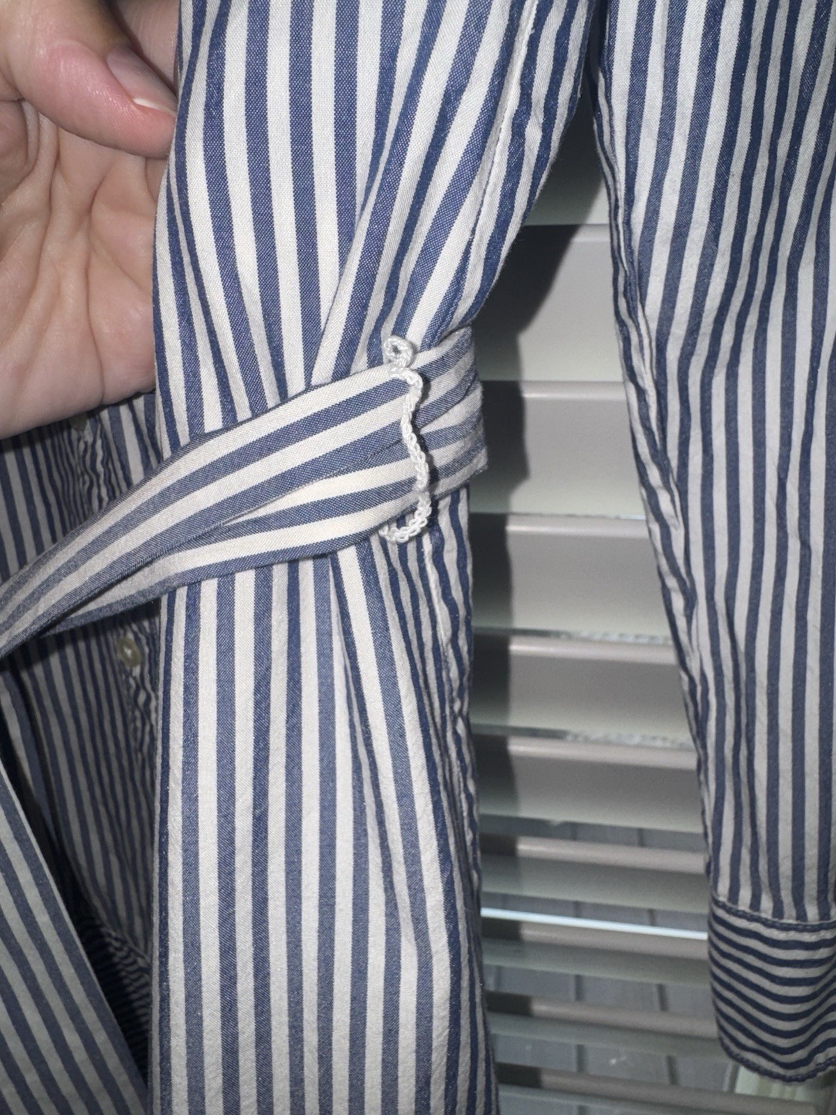 LOFT Small Blue White Stripe Button Long Sleeve Shirt DRESS w/ Belt Cotton Modal