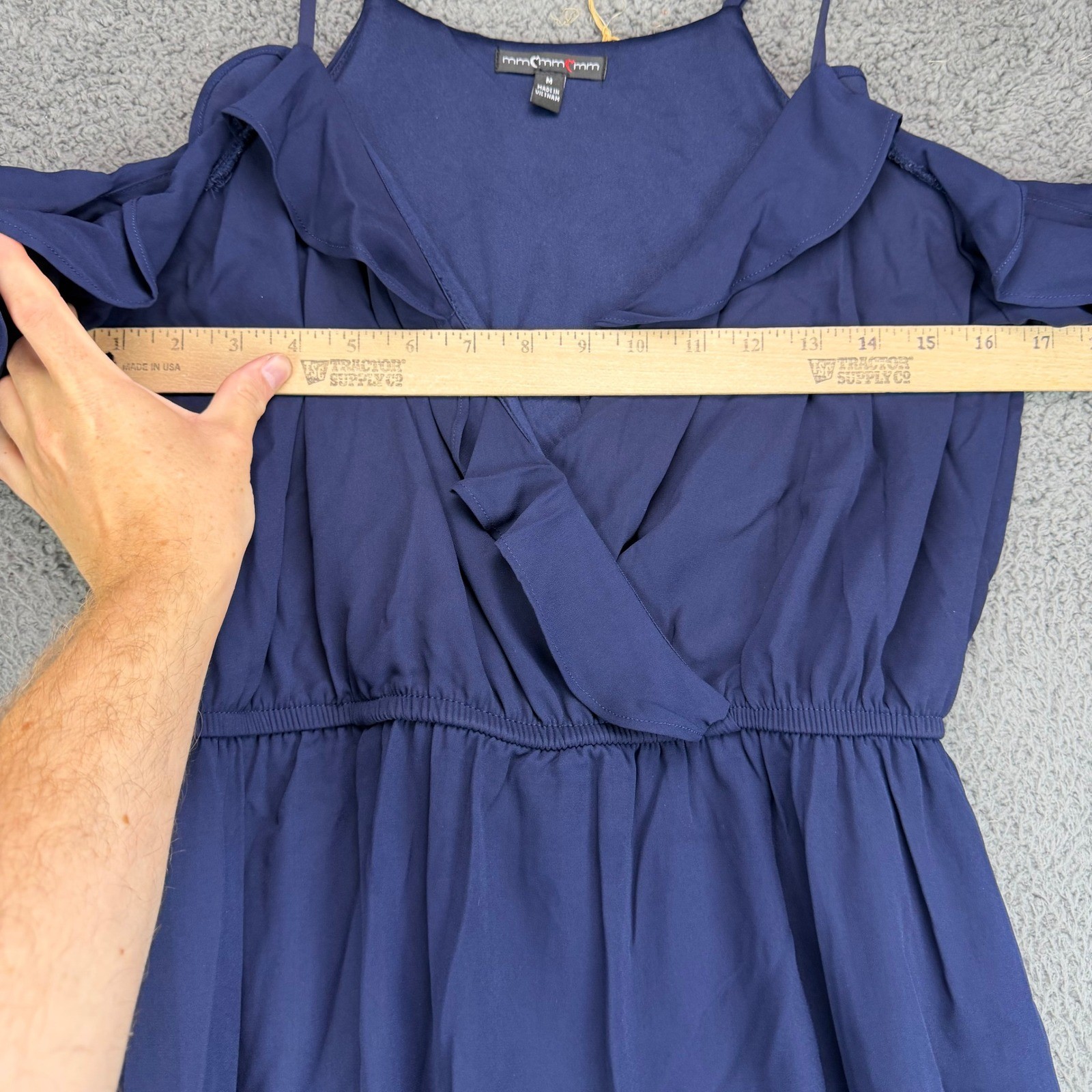 MMMMMM Navy Blue Cold Shoulder Ruffle High Low Maxi Dress Womens Medium