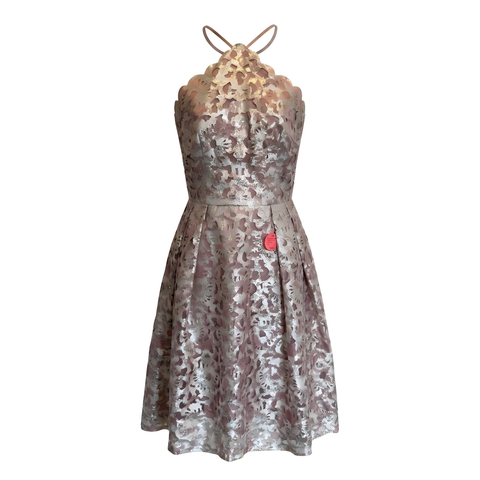 Chi Chi London Halter Floral Lace Metallic Midi Dress in Blush and Silver