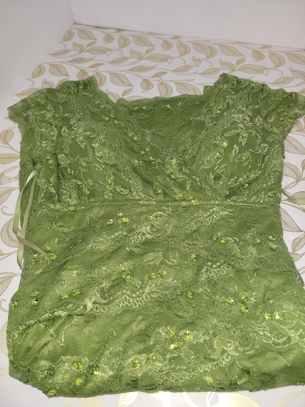 May Queen Beaded Green Dress Size Medium