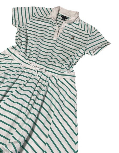 U.S. POLO ASSN. White Green Striped Dress Drawstring Waist Pockets Women’s M