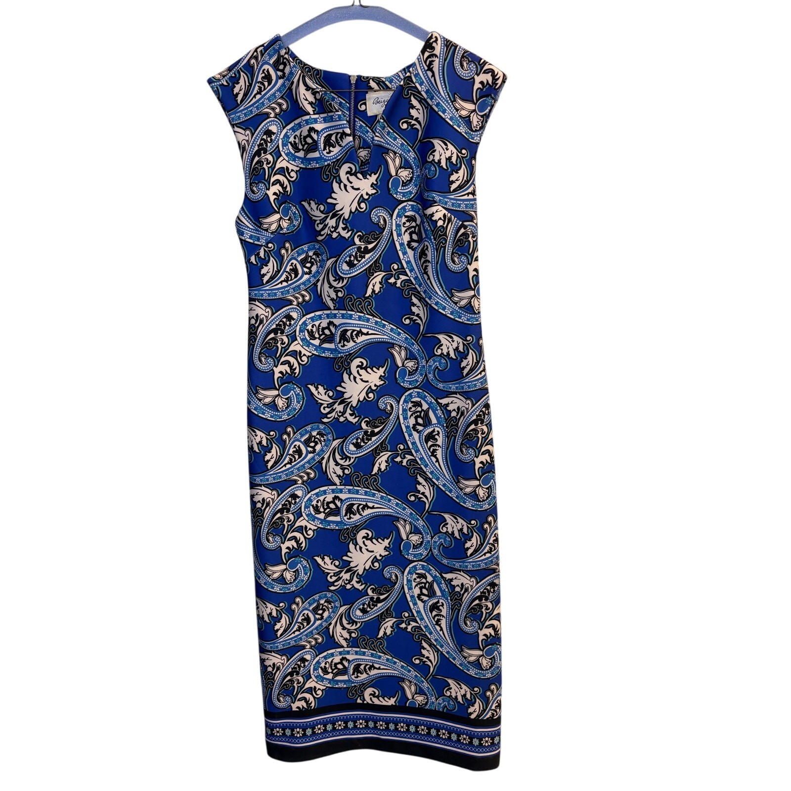 Beige by ECI Size 4 Blue White Paisley Print Sheath Dress New With Tags