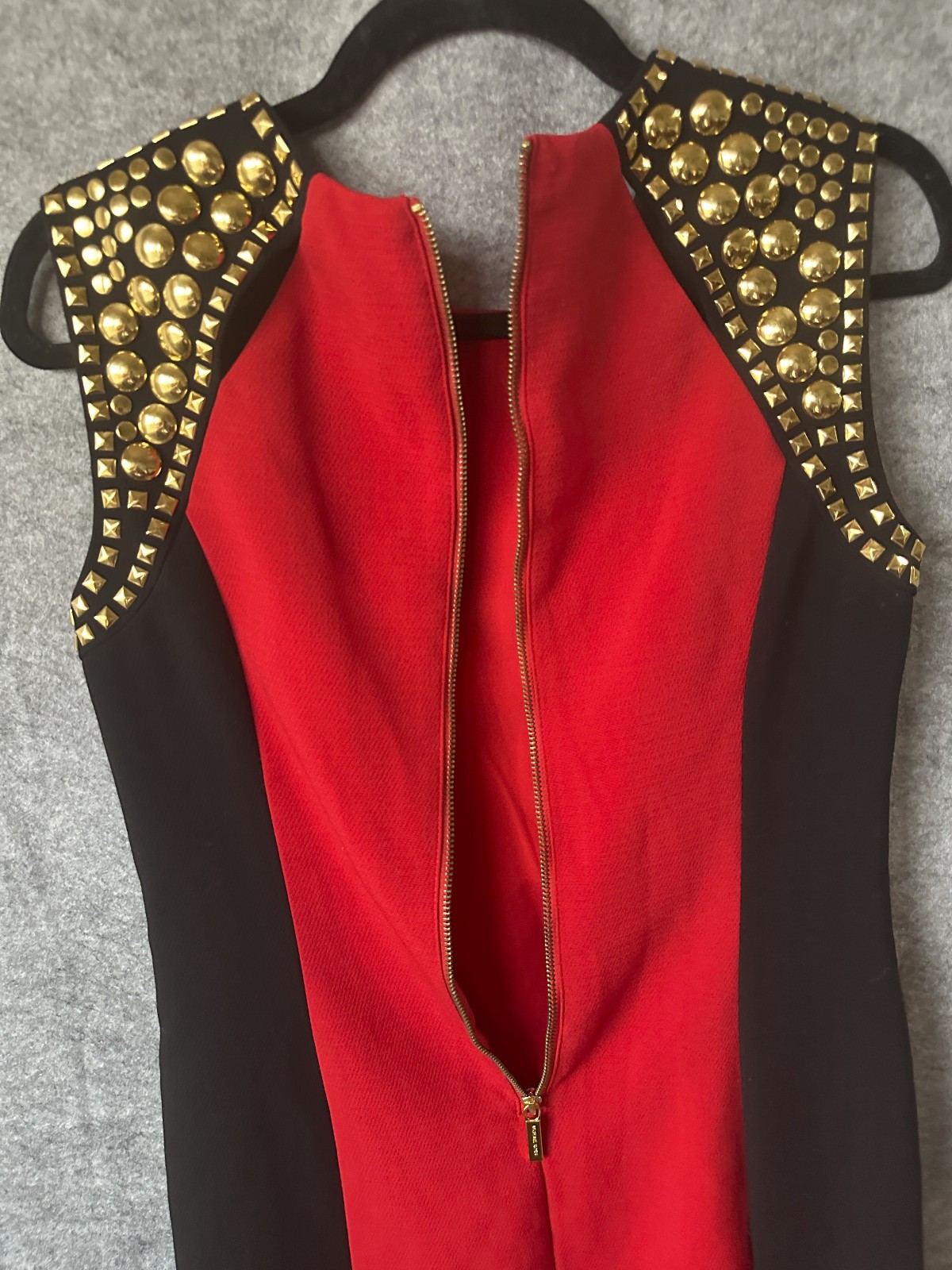 MICHAEL Michael Kors Womens 2 Red Black Gold Studded Bodycon Sheath Dress
