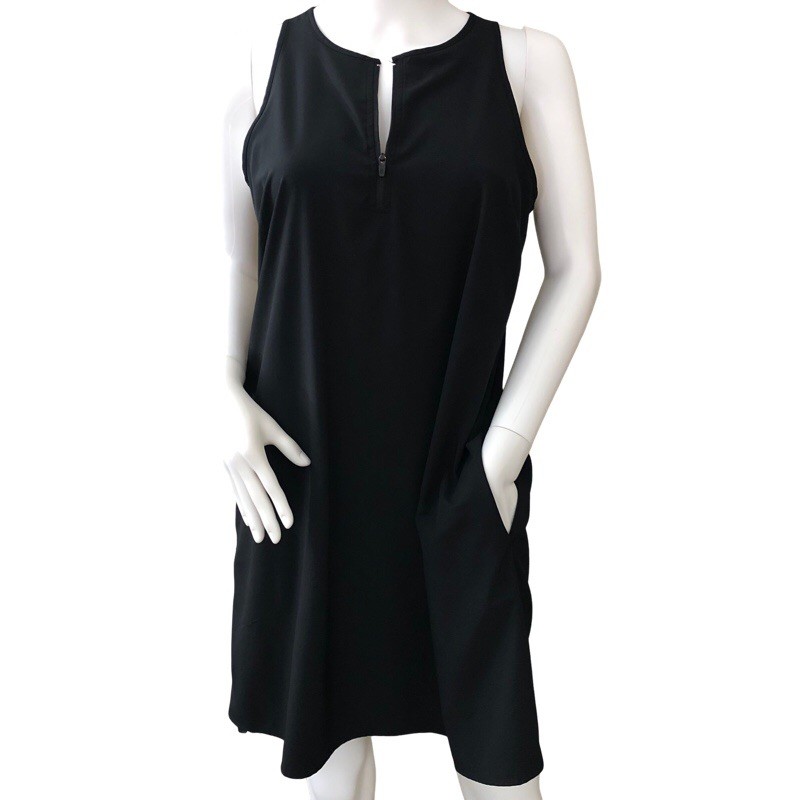 Lou & Grey Wanderweave Zip Halter Lined Shift Dress Black Small Activewear Golf