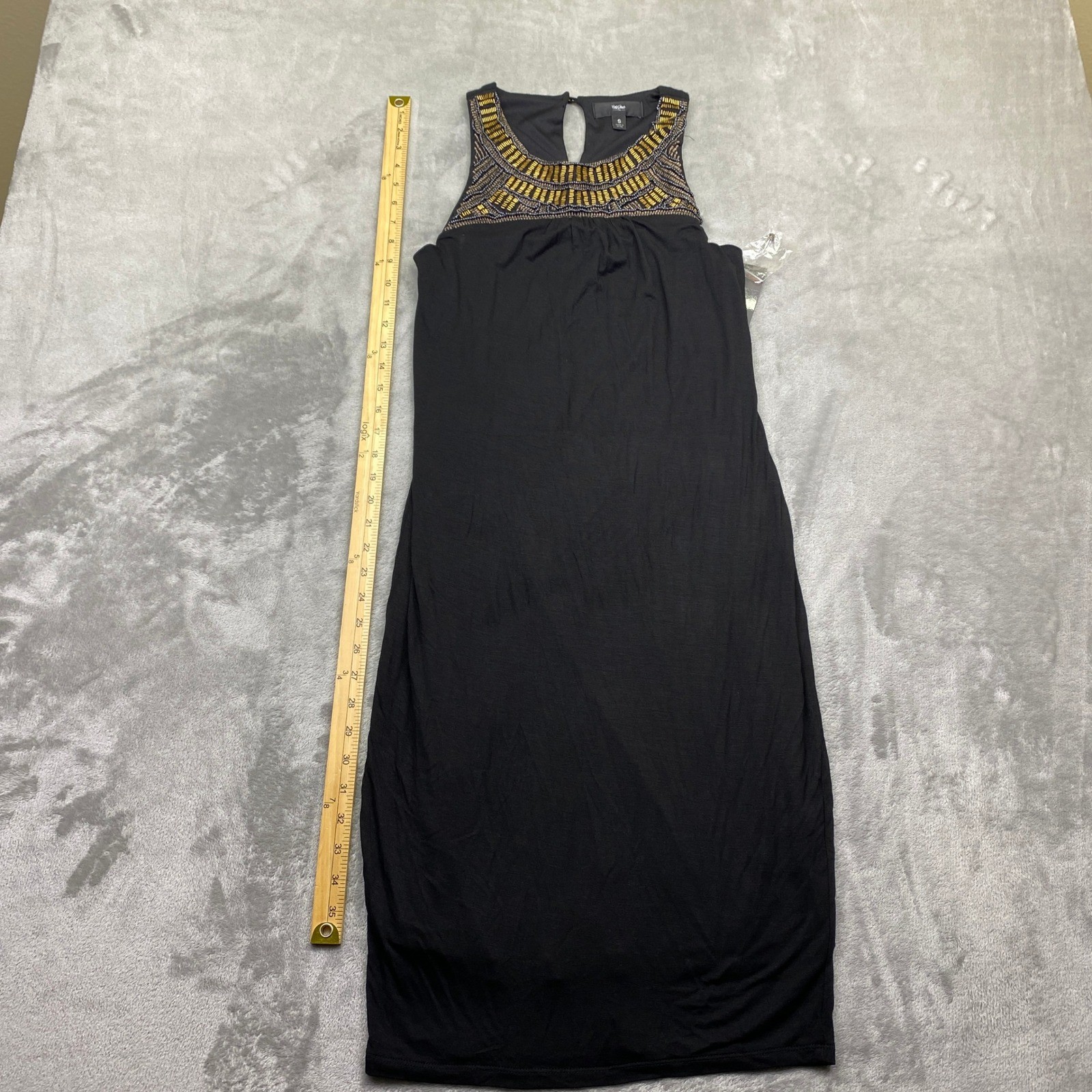 Mossimo Black Beaded Neckline Sleeveless Sheath Dress Ebony Solid Size S NWT