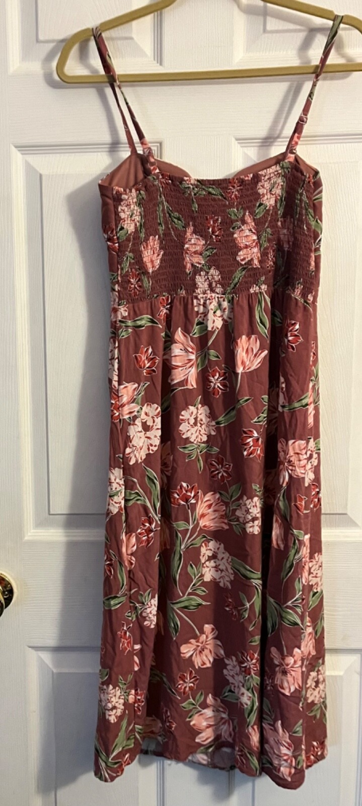 As U Wish Brown Floral Spaghetti Strap Elastic Back Sun Dress Womens Medium