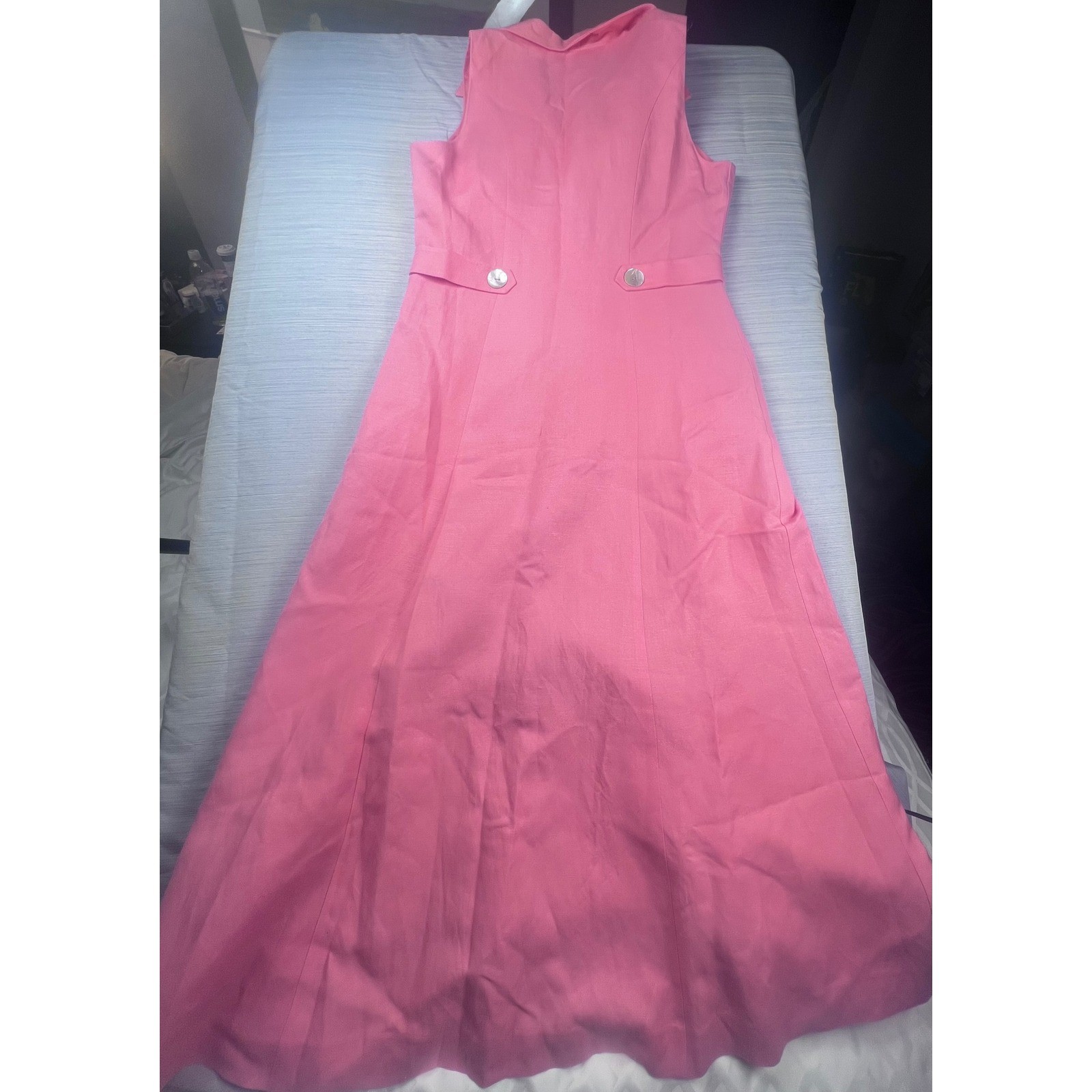 Coldwater Creek Pink Linen Blend Button Front Maxi Dress Sleeveless Petite 8 P8