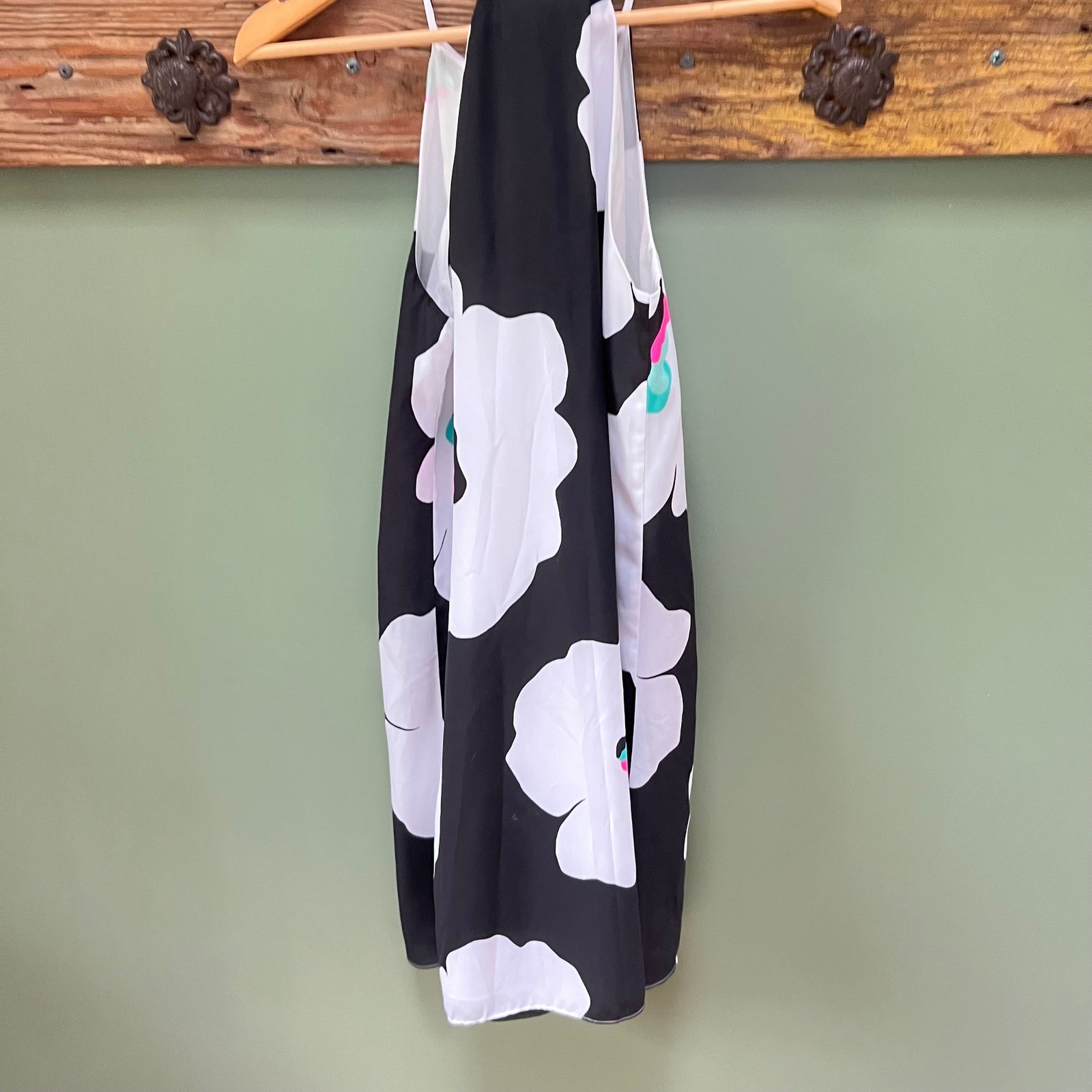 Britt Ryan Black White Floral Halter Shift Dress XS Made in USA Bold Print
