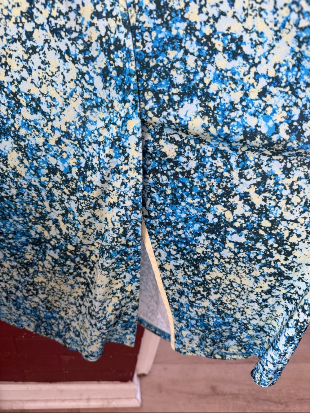 Tuckernuck Ellery Splatterpaint Blue, Yellow, and Black Long-Sleeve Maxi Dress