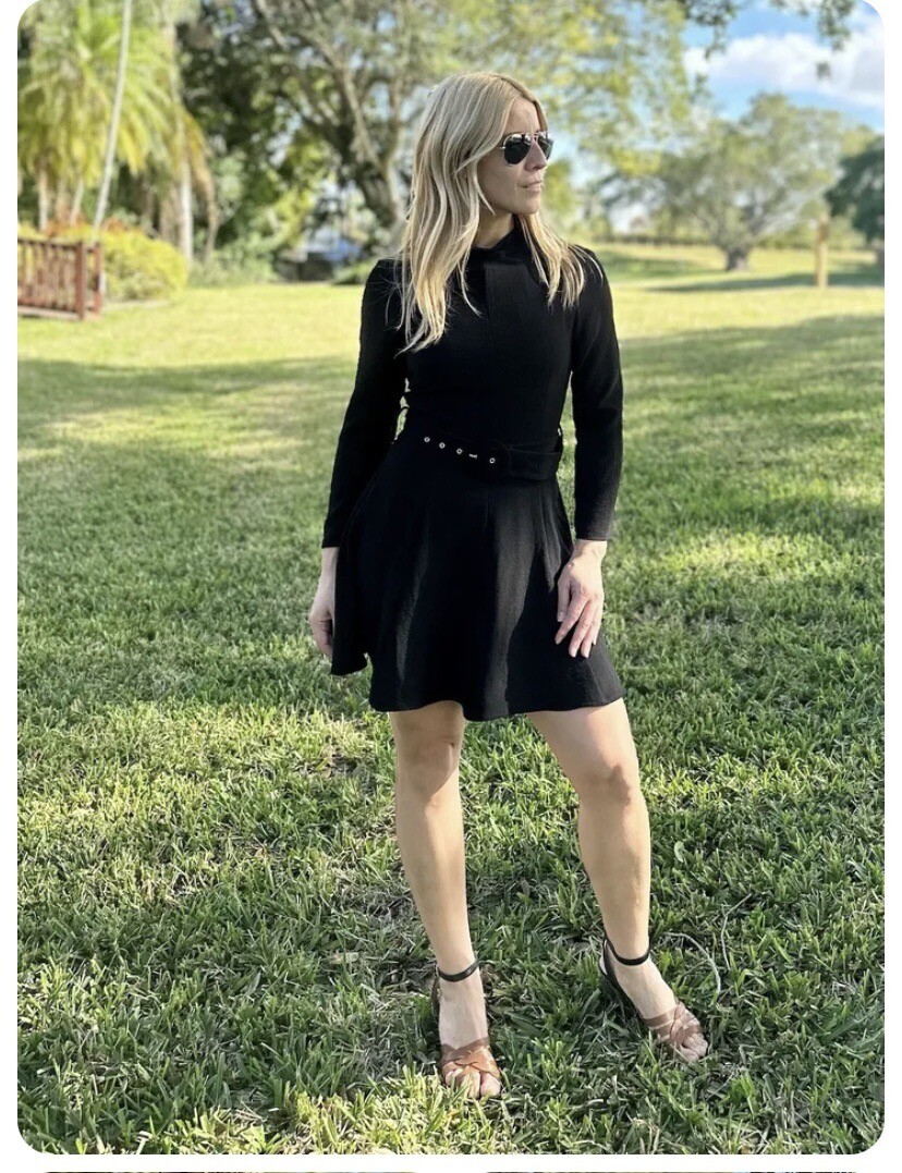 ZARA WOMEN LONG SLEEVES BELTED MINI DRESS BLACK COLOR. SIZE(VARIOUS)