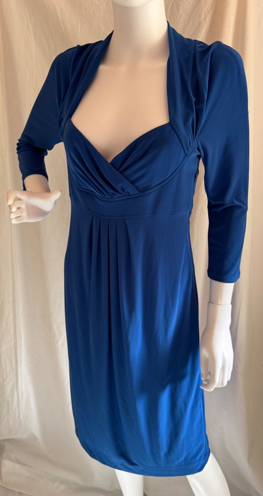 A.B.S. COLLECTION SIZE SMALL Royal Blue Pleated Waist Band V Neck Plunge NWT