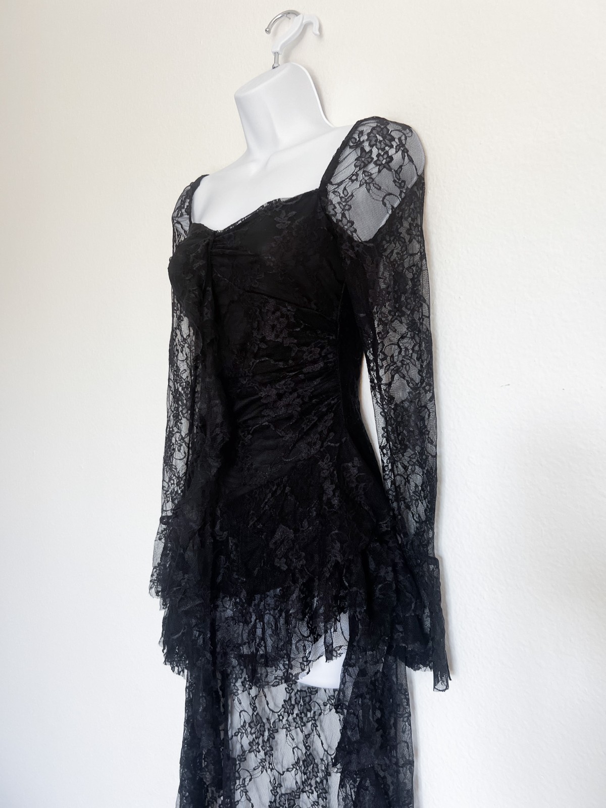 NWOT CHICHWISH Square Neck Floral Lace Tiered Hi-Lo Hem Dress Goth Garden Small