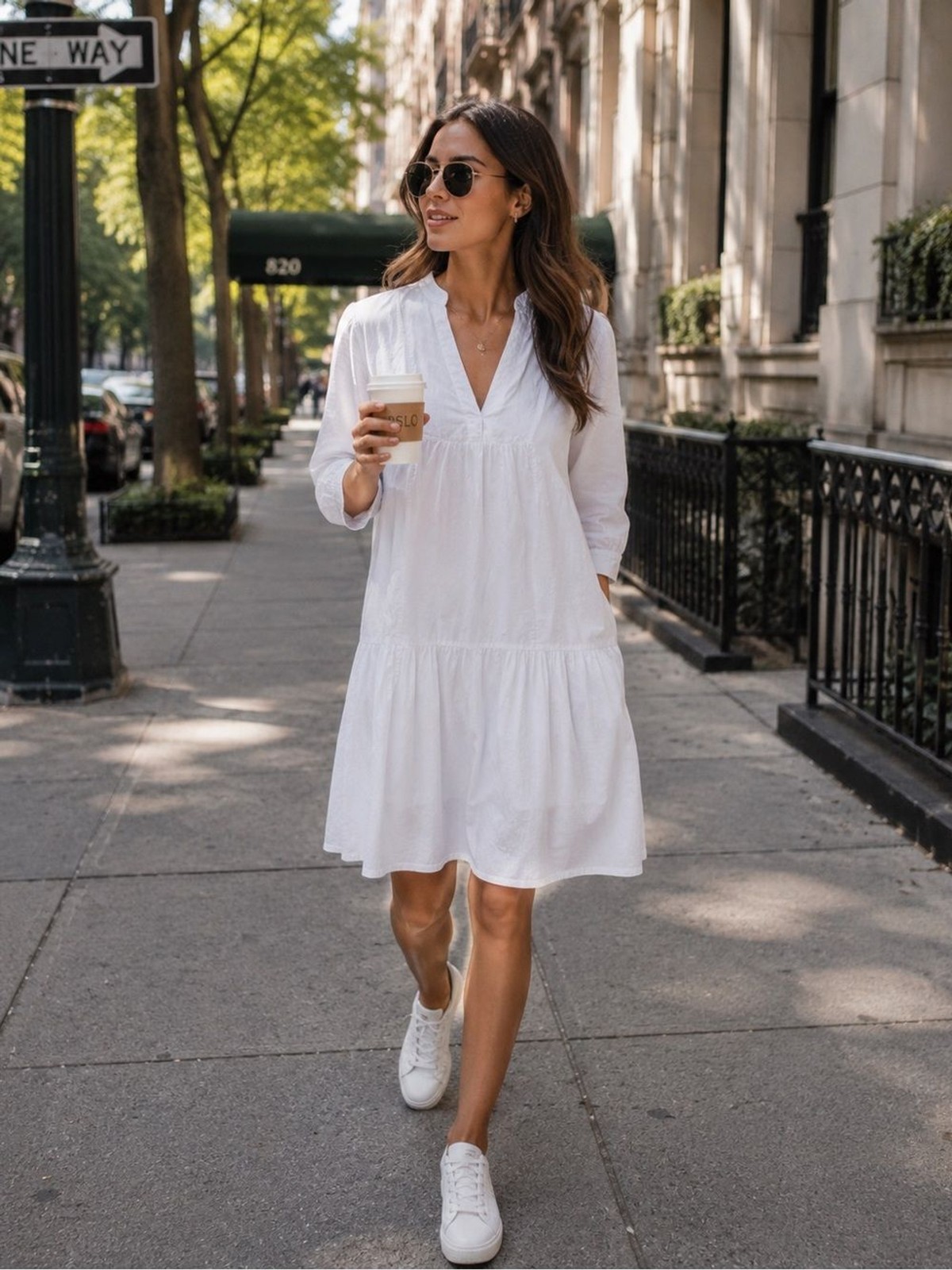 GAP XS Petite White Poplin Babydoll Dress Tunic 3/4 Sleeve Boho Chic