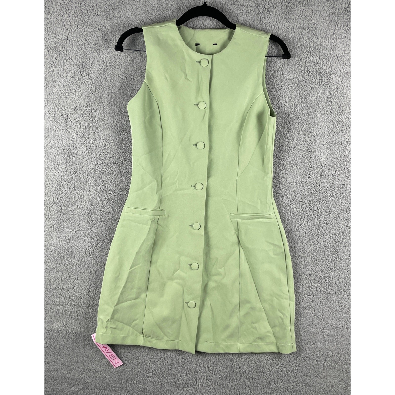 Heaven Women’s X-Small Green Tailored Button-Down Cinched Waist Mini Dress