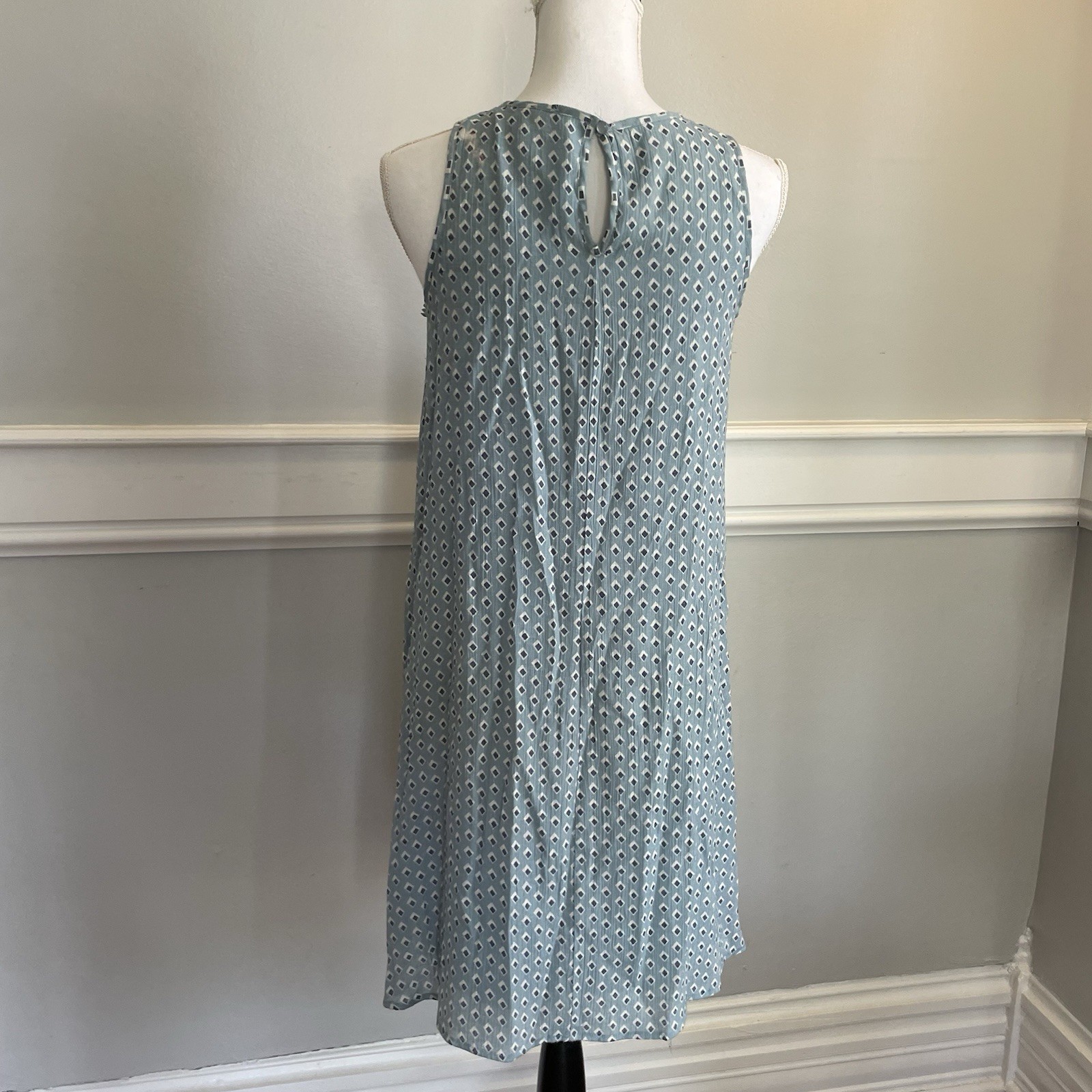 Naif Blue Summer Dress Size Small Geometric Pattern Sleeveless Shift SEE PICS
