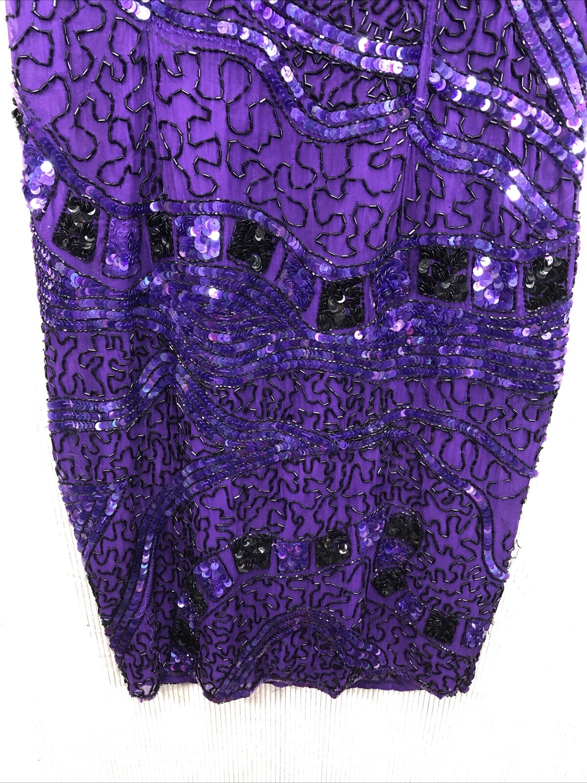 Vintage SWEELO Slip Dress Size Unknown Purple Sequin 100% Silk Spaghetti Strap