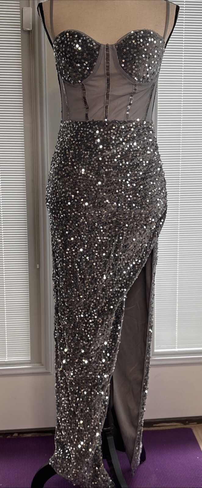 Joyfunear Sequin Spaghetti Strap Dress Gray Size Medium
