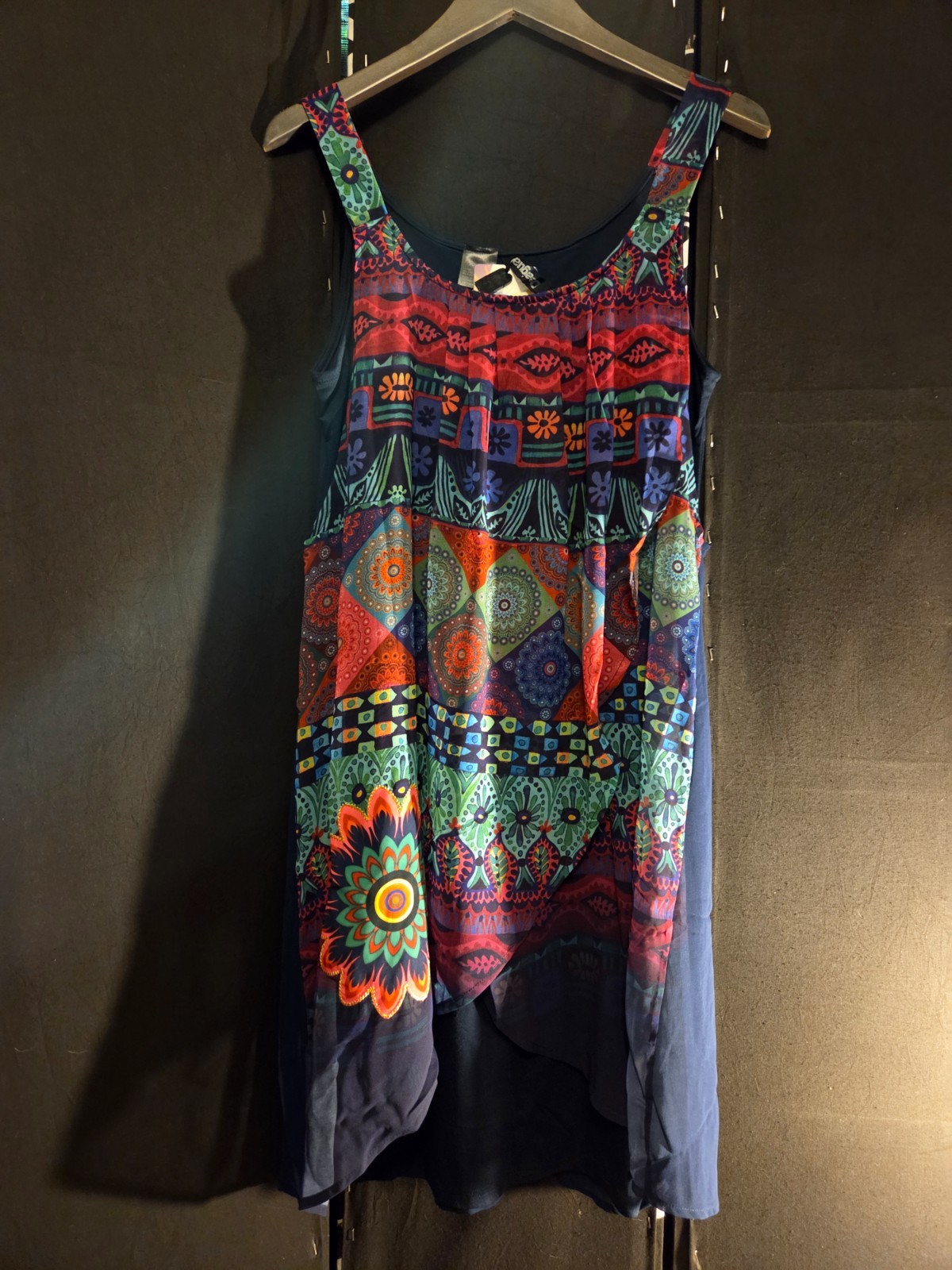 Size 8 Womans Vibrant Desigual Tabi Overlay Scoop Neck Sleeveless Dress