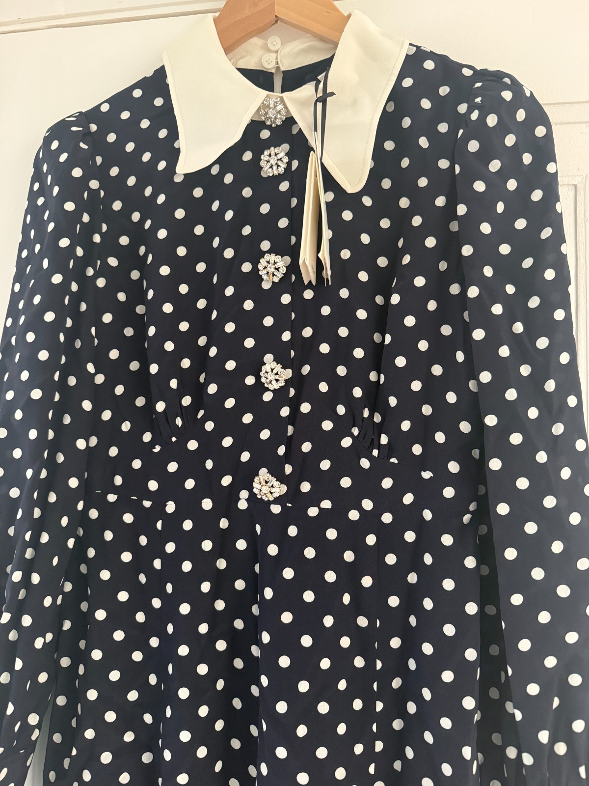 LK Bennett Mathilde Navy & Cream Polka Dot Silk Tea Dress Size UK 8 US4 BNWT