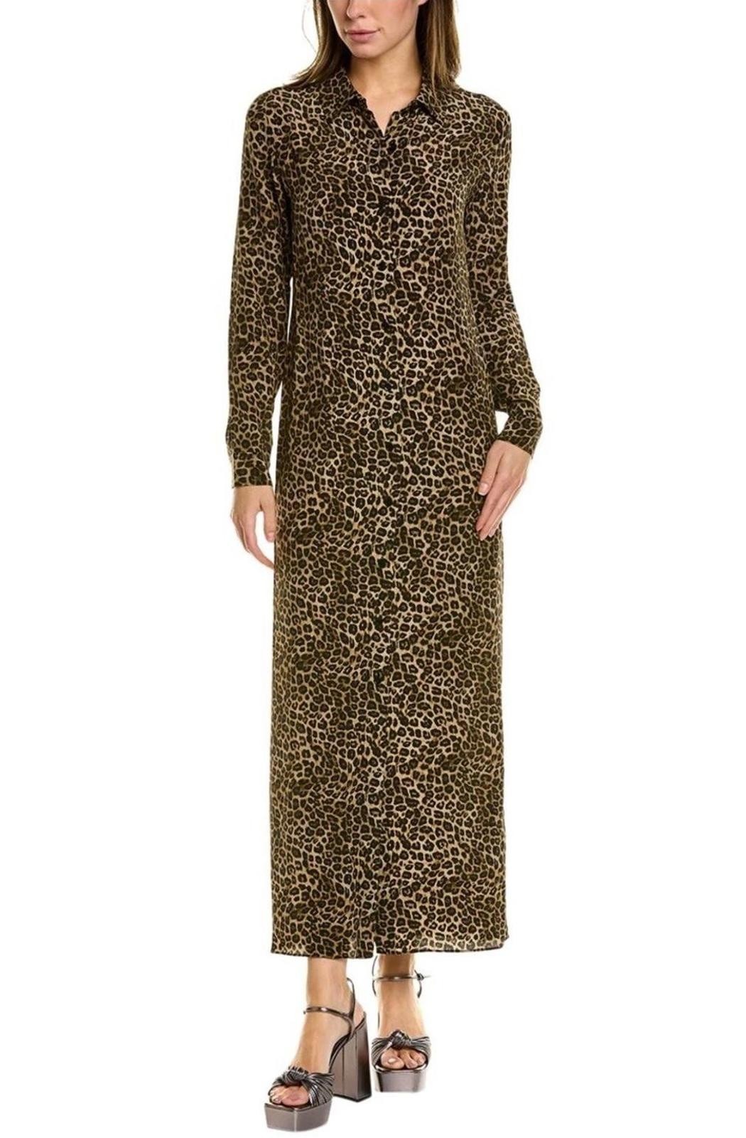 The Kooples Leopard Print 100% Silk Maxi Shirt Dress Size US S Petite $590 NWT