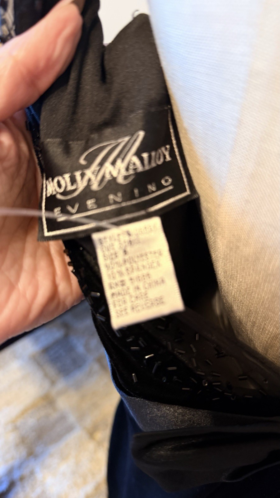Molly Malloy Evening Black Beaded Bow Open Back Scoop Neck Maxi Dress 6