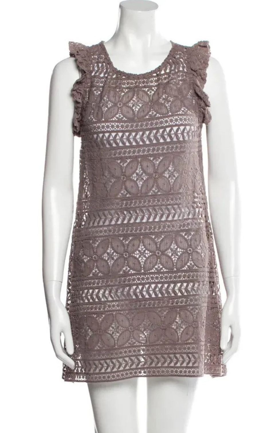 Alexis Crochet Mini Knit Ruffle Sleeve Dress Brown XS No Tag Cotton