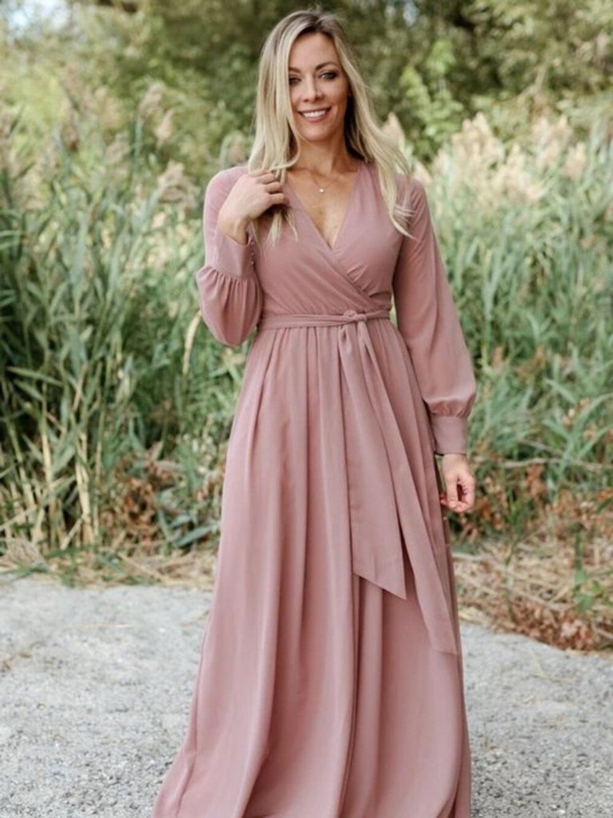 NWT Baltic Born Lydia Deep Mauve Chiffon Maxi Dress XL Long Sleeve