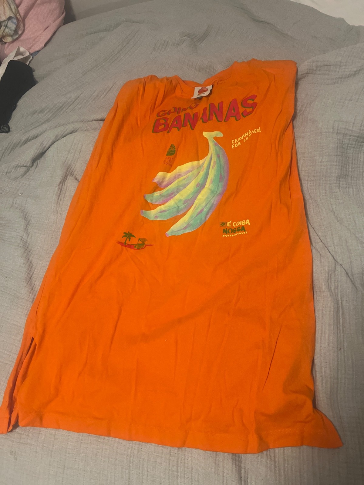 FARM Rio Going Bananas Orange Cotton T-Shirt Dress Oversized Graphic Mini M