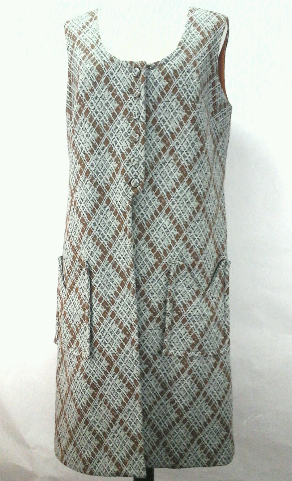 TRUE VINTAGE 1970s Womens Tunic Dress Long Vest Grey Brown Rare See Measurement