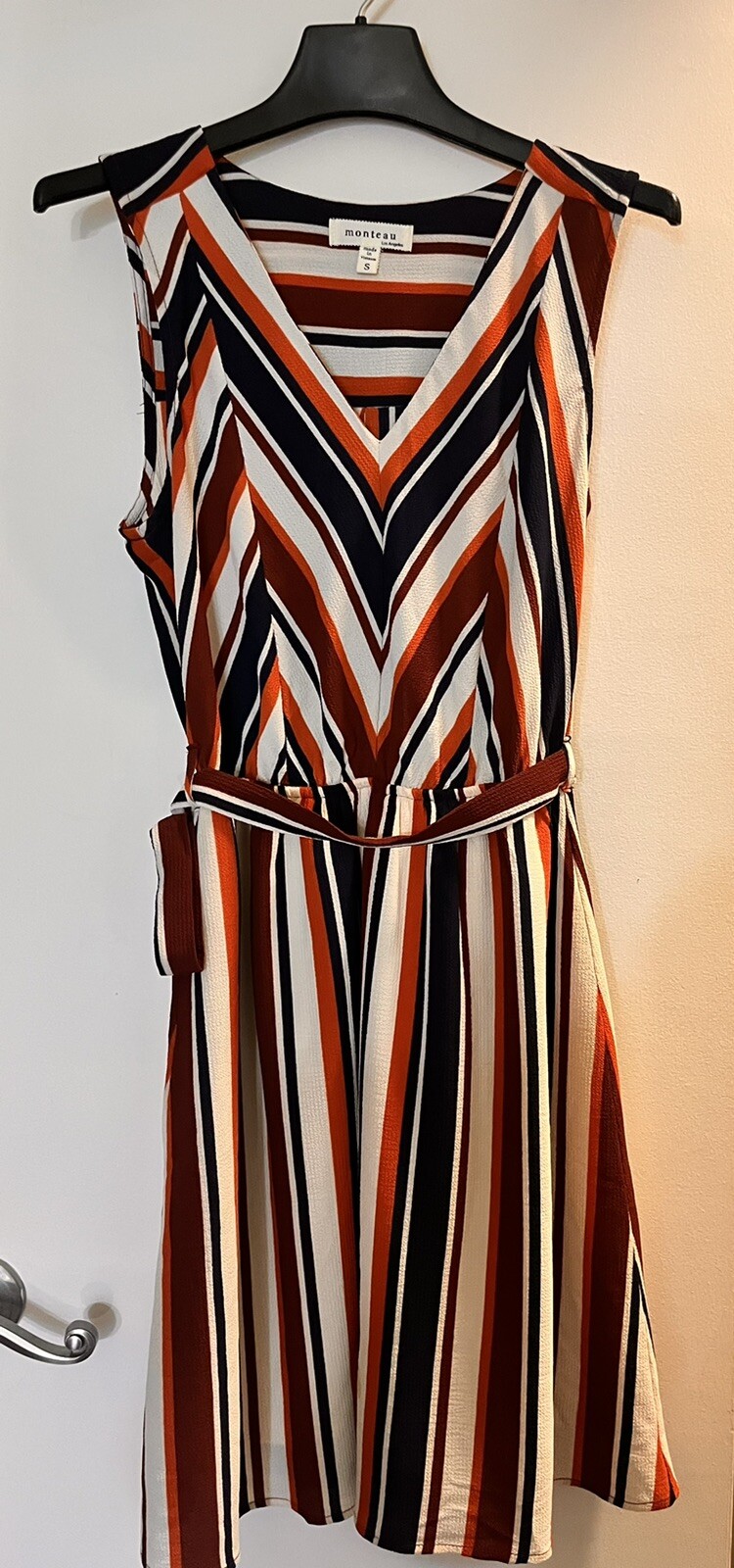 Used Monteau Los Angeles Brown, Cream, Navy, Burgundy, Summer Dress Size Small