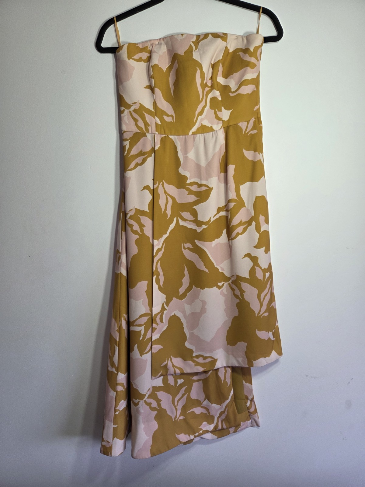 KEEPSAKE Size M Mustard Pink Strapless Floral Asymmetric A-Line Midi Dress