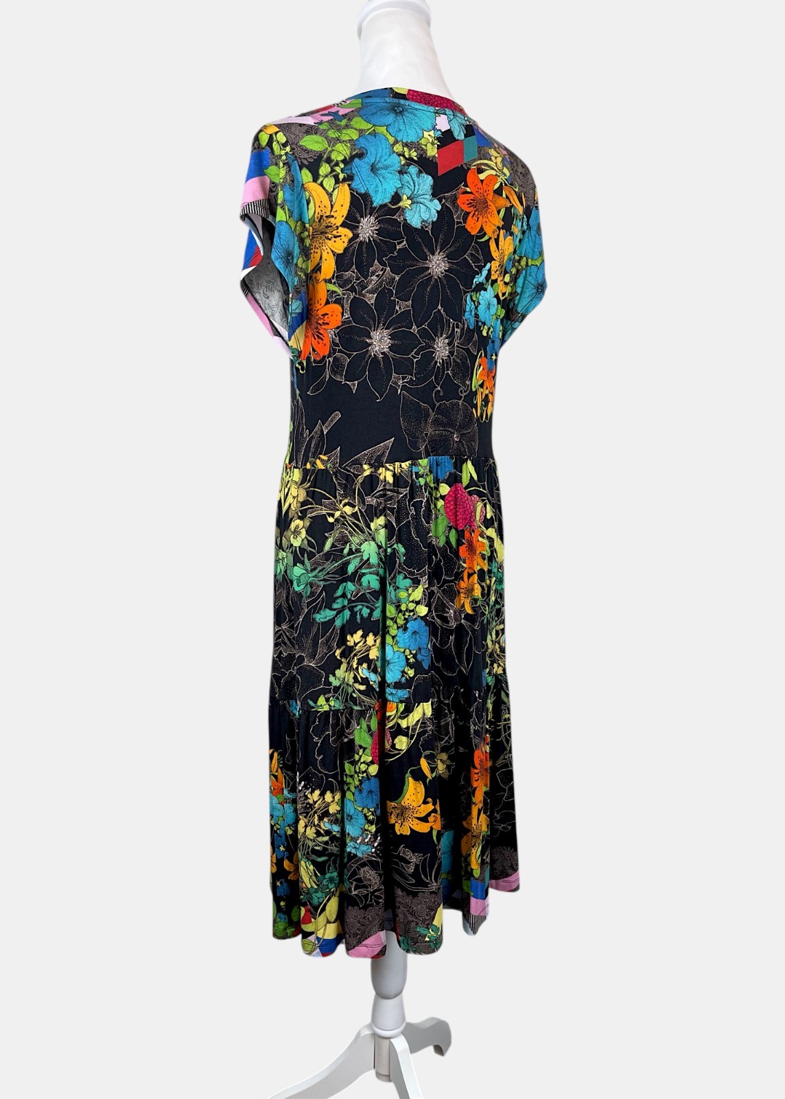 Johnny Was Nero Sequence Tiered Midi Dress Tea Length Floral Boho Sz S