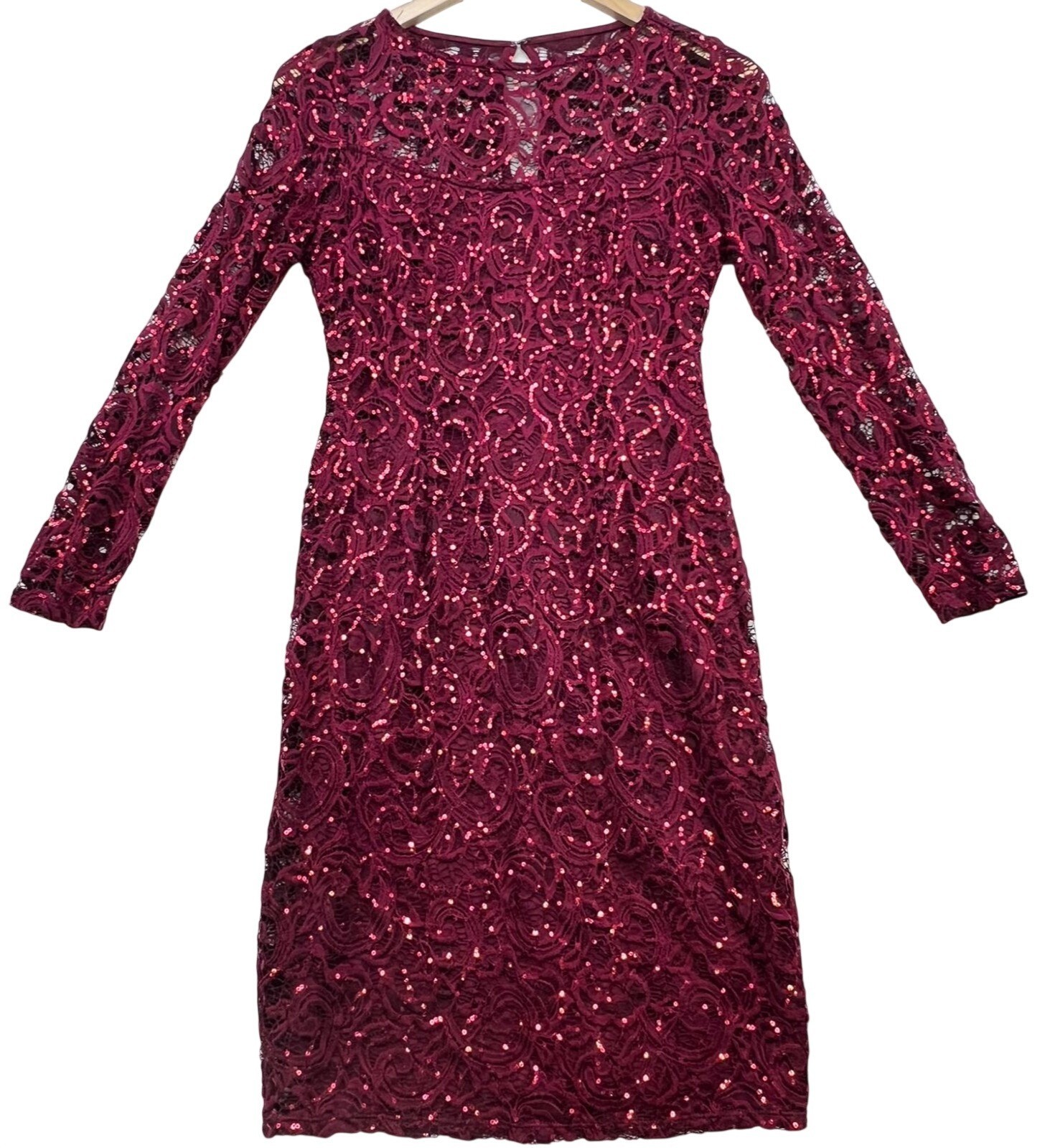 Blu Sage Womens Sequin Lace Cocktail Party Dress Size 6 Maroon Back Zip