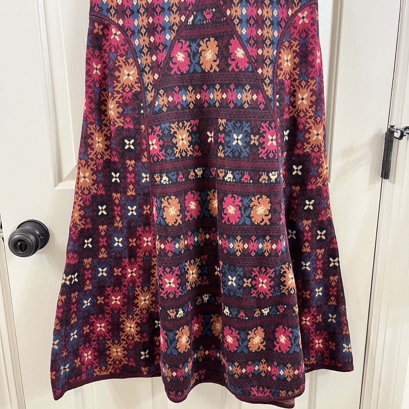 Peruvian Connection Maxi Knit Dress Wom S Wine Pink Geo Pima Cotton 3/4 sleeve