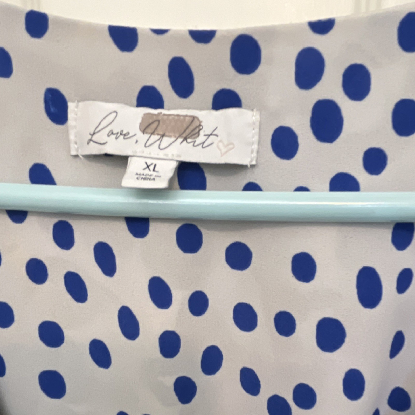 Love, Whit Black White Blue Floral Polka Dot Maxi Dress XL V-Neck Tie Short Sle…