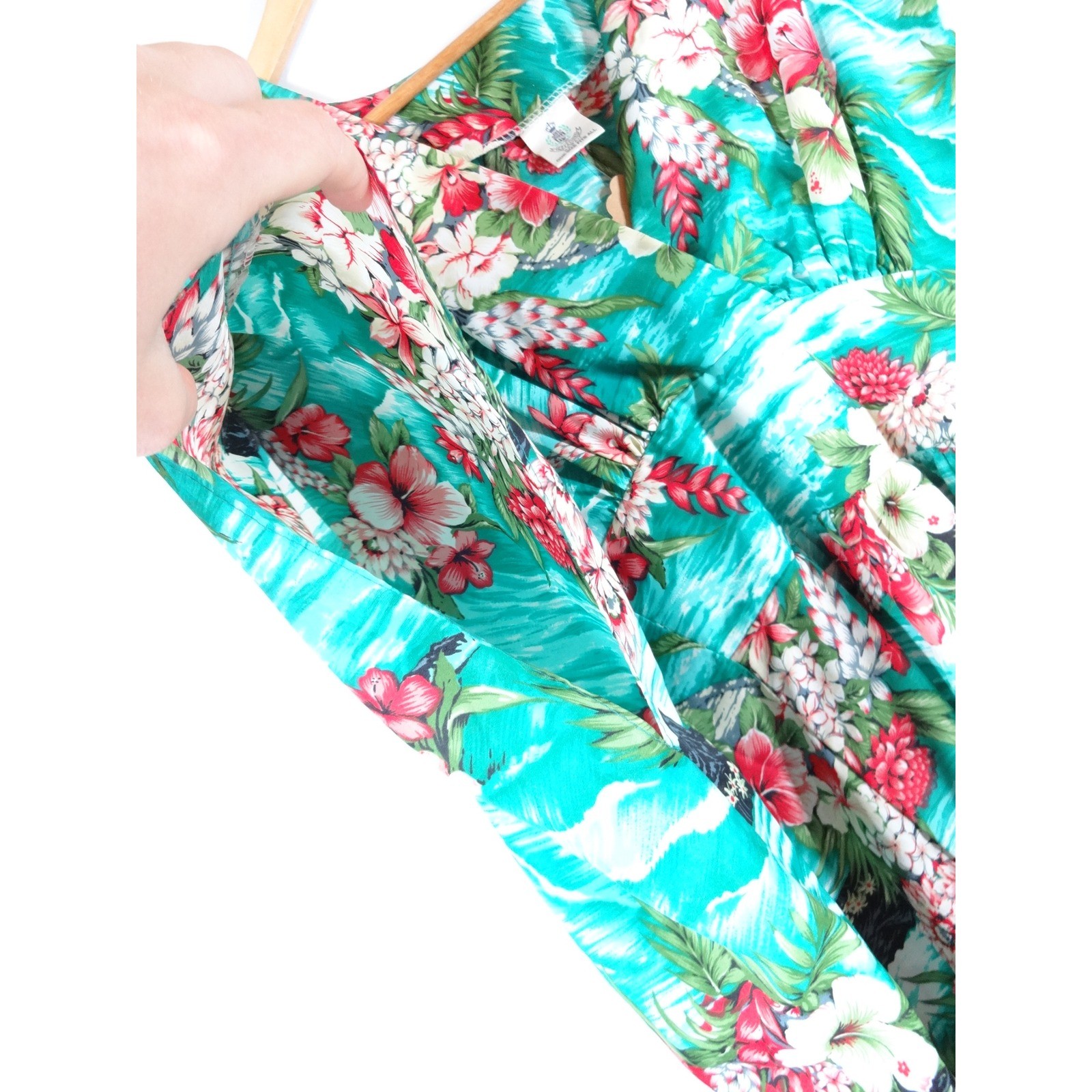 Royal Creations Hawaii Muumuu Kaftan Women One Size Teal Floral Tropical Resort