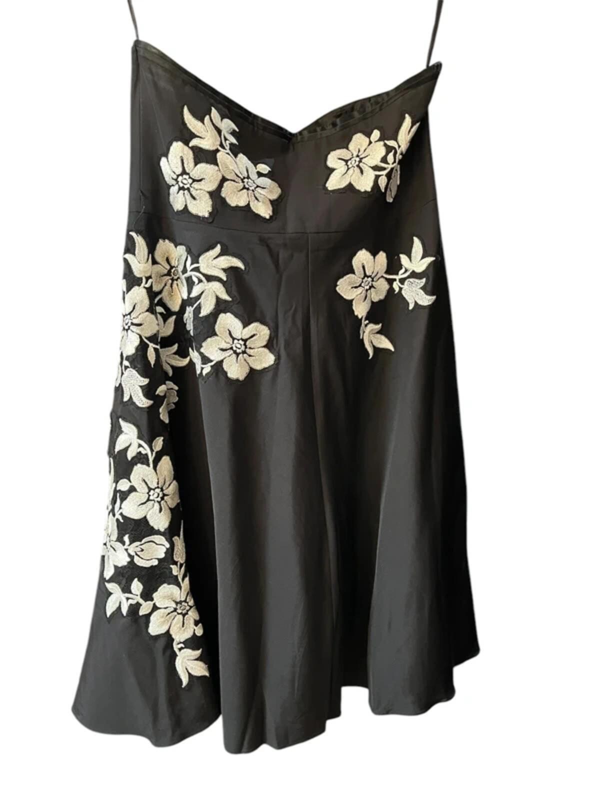 Monsoon Strapless Black White Floral Embroidered Dress Size 14 Ball Party