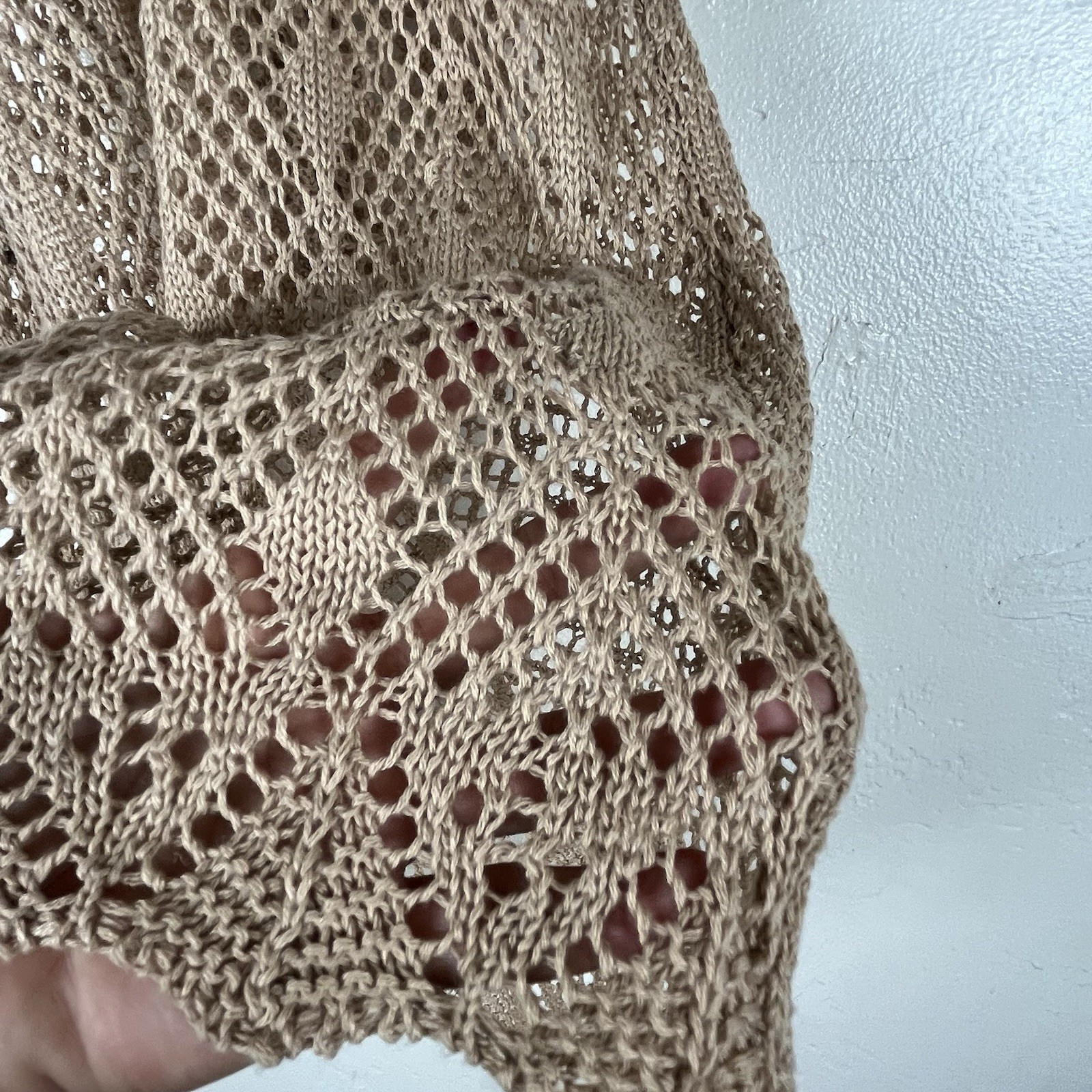 Women’s Crochet Knit Beach Cover Up Dress Tan Open Knit Sleeveless Size M