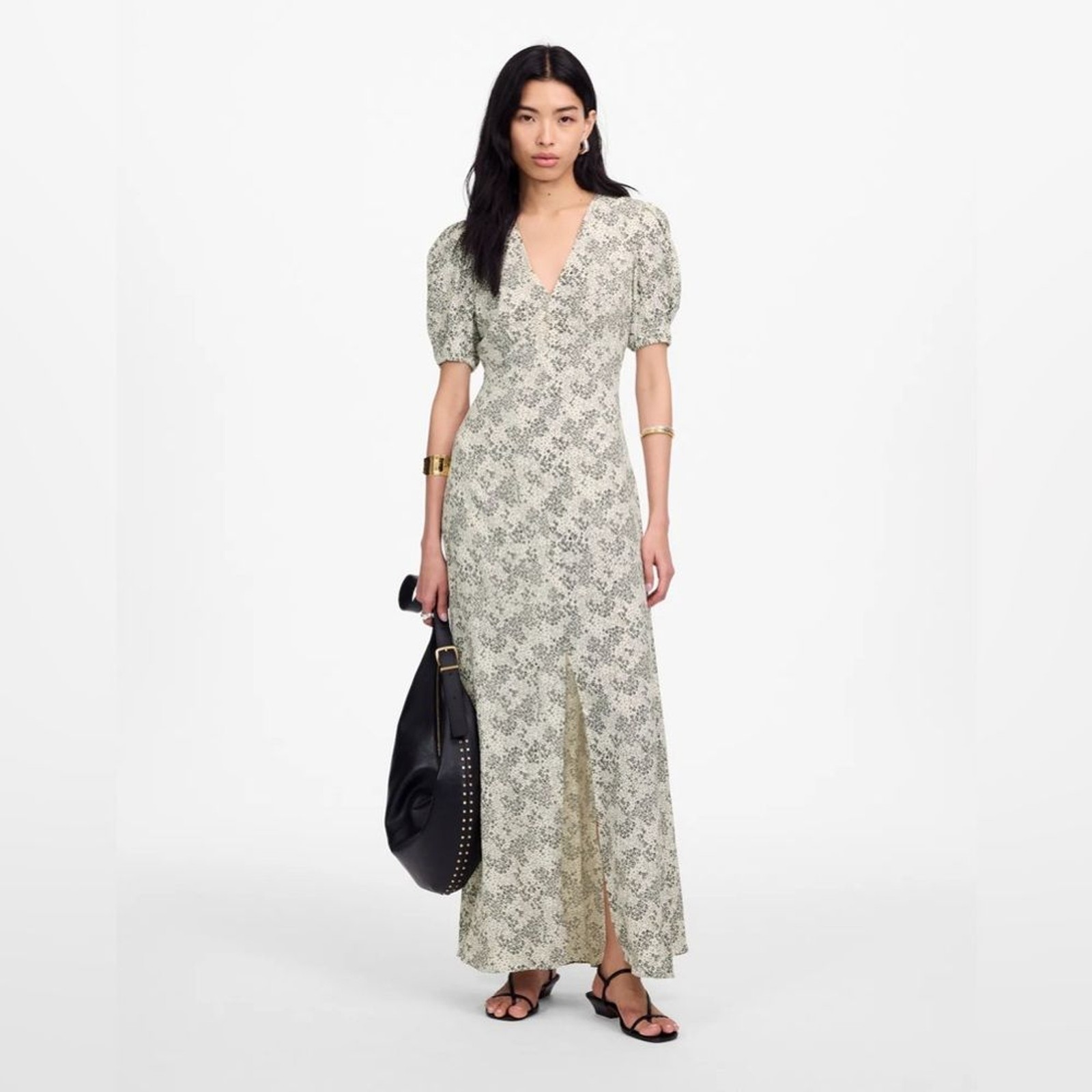 Madewell NWT Puff-Sleeve V-Neck Maxi Dress Size 14 in Harper Floral Ivory