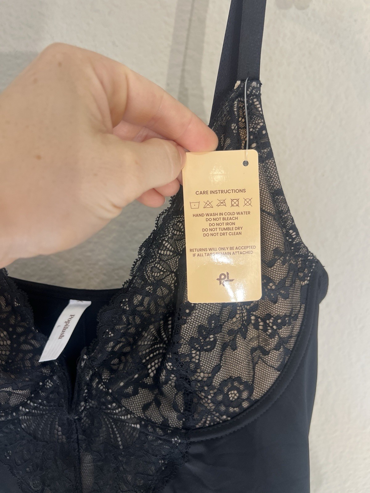NWT Popilush Shapewear Lace V Neck Side Slit Slimming Maxi Slip Dress black L