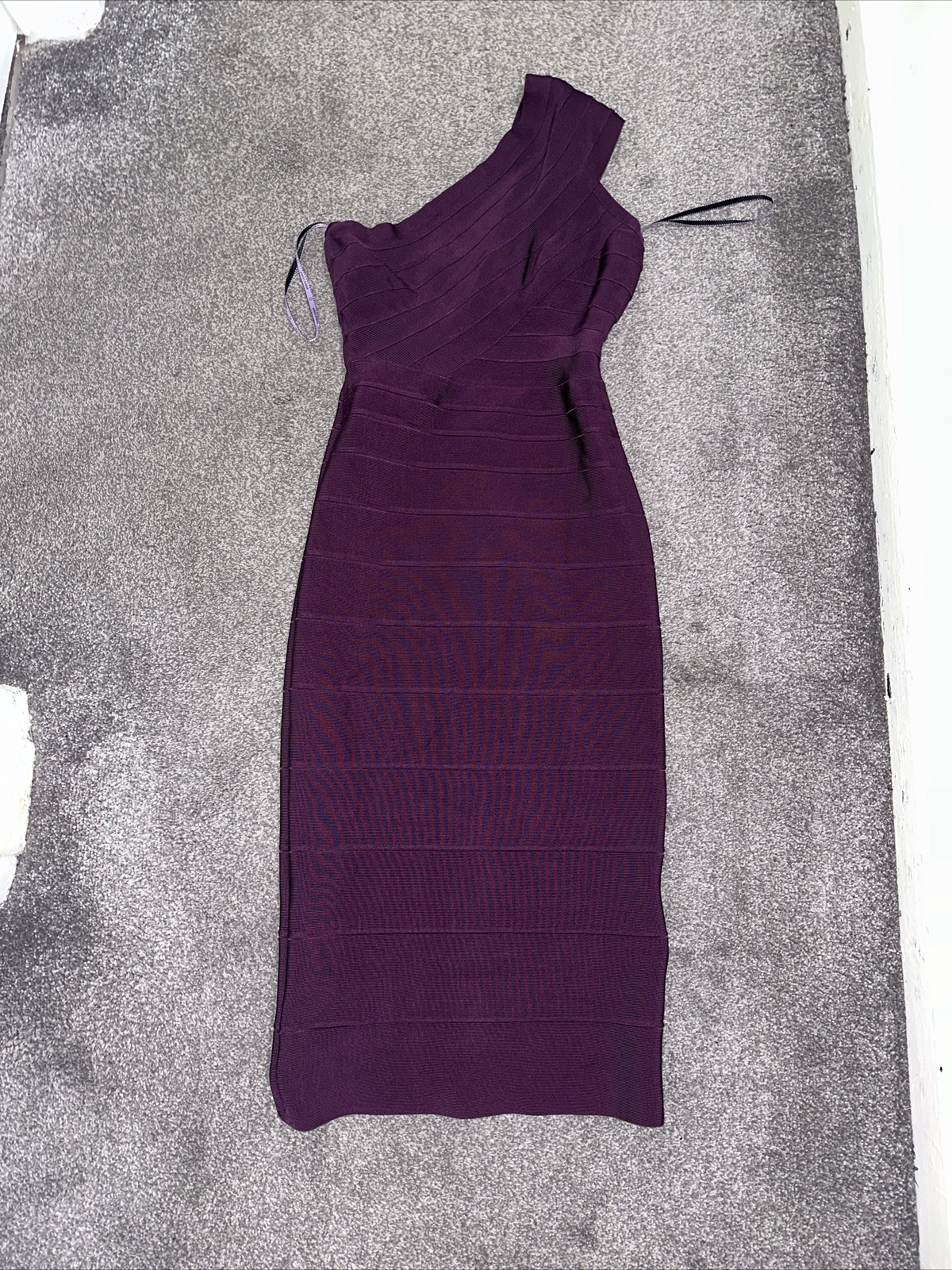 Herve Leger Alma Purple Plum Bodycon Bandage Dress Medium One Shoulder 10 12