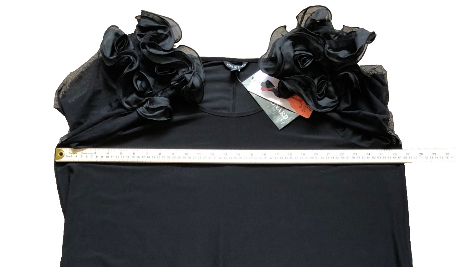 NWT Nina Leonard Black Mesh Sleeve w/Ruffle Cuff Dress Sz 3X Wedding Graduation