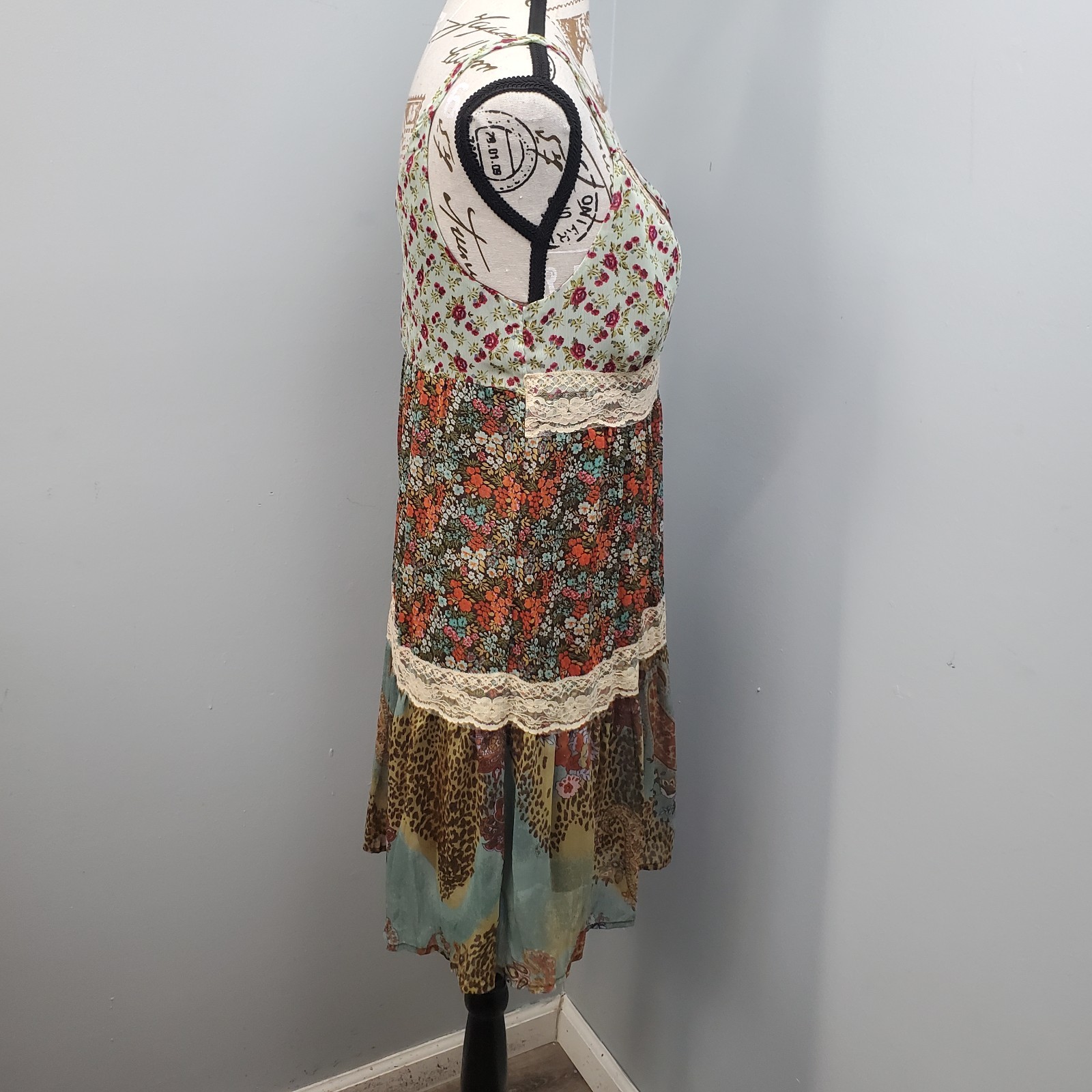 American Rag Cie Midi Dress Womens Small Multi Floral Lace Trim Boho Cottagecore