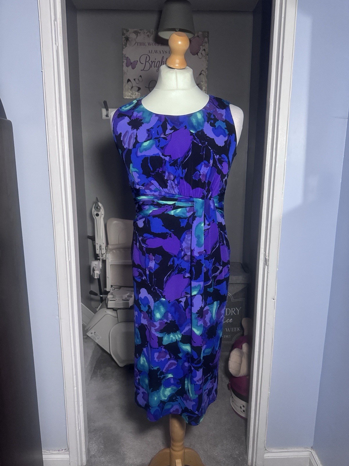 Precis Petite Floral Midi Occasion Dress Purple Blue UK 10 Sleeveless