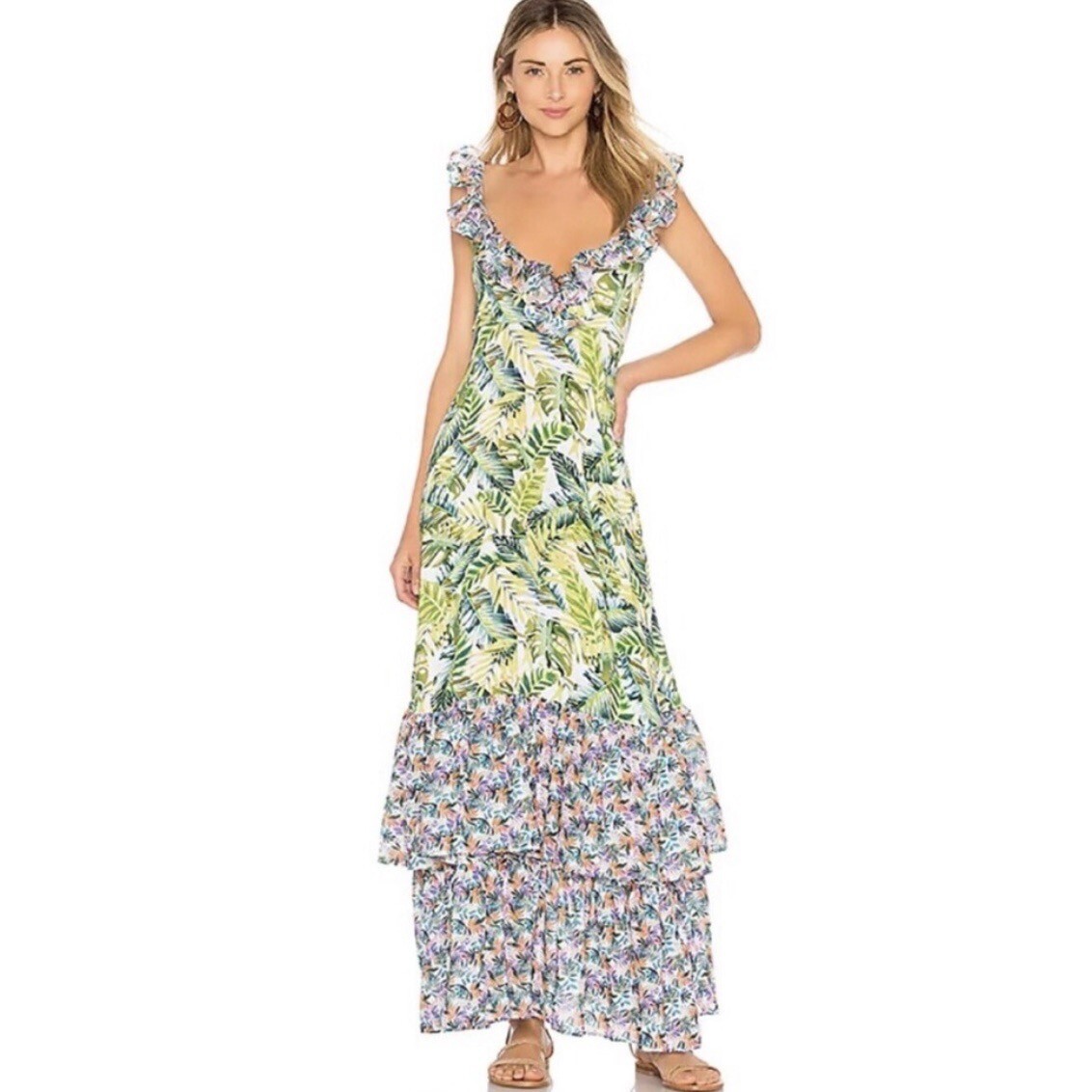 All Things Mochi Amanda Tropical Floral Ruffle Dress Large