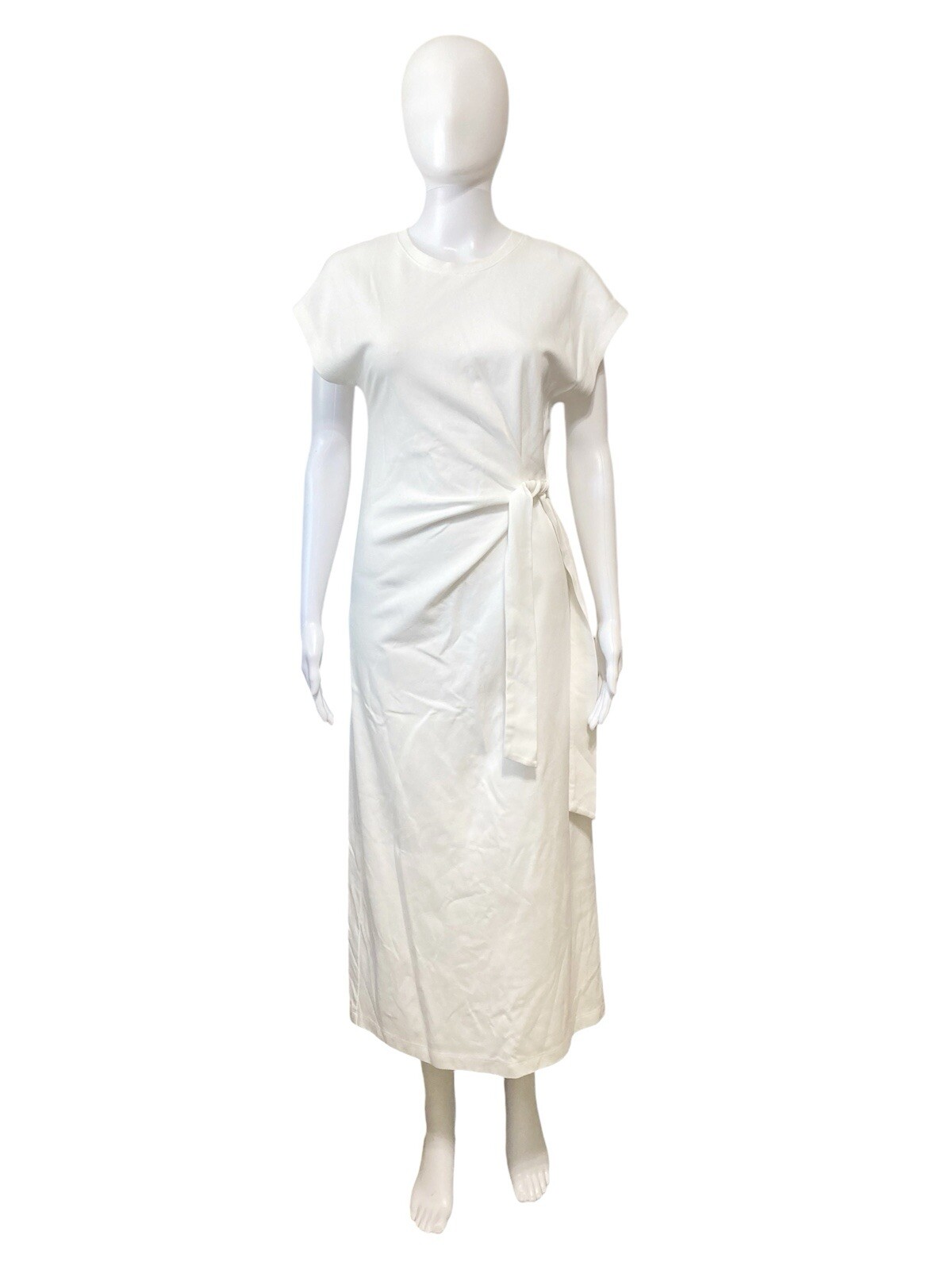 Parfois Womens White Midi Dress With Side Knot Tie Short Sleeve Size XS-S