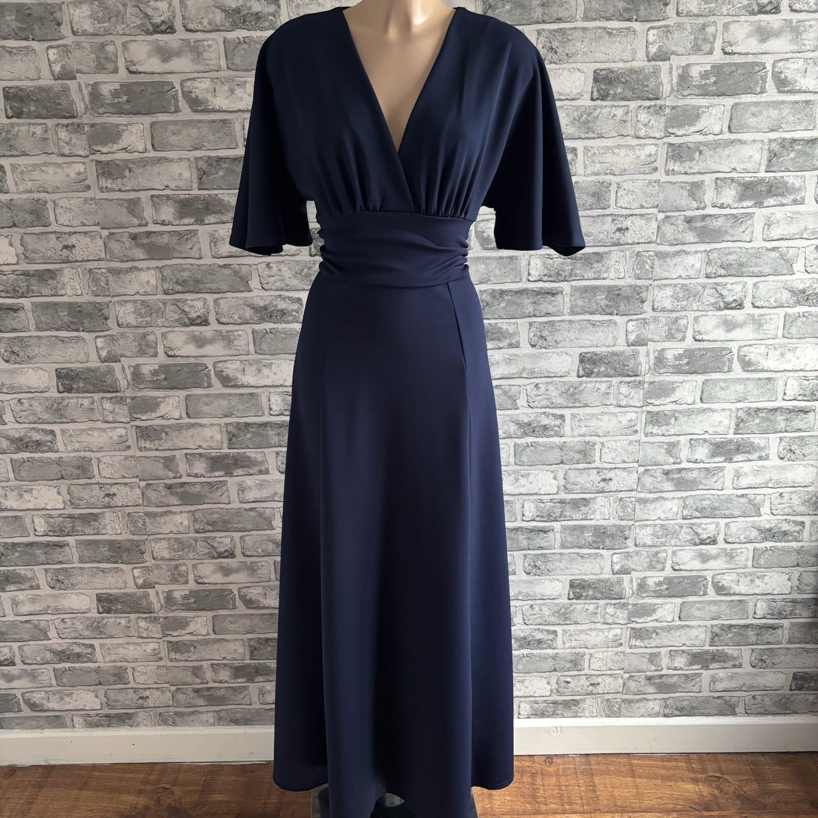 068 Navy Angel Sleeves Floaty Style Long Maxi Dress Size 18